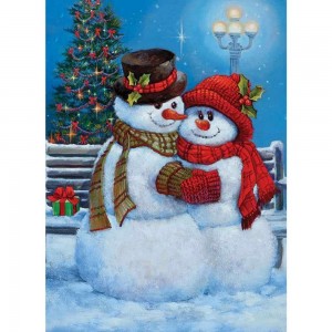 Создать мем: открытки со снеговиками новогодние, влюбленные снеговики, снеговик алмазные мозаики 10 10