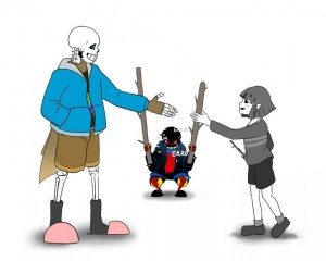 Create meme: undertail sans and torial fybvt, another of frisk and sans genocide, undertail gifs sans dancing