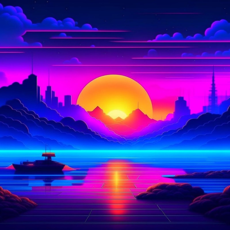 Create meme: beautiful sunset, retro neon, background sunset 