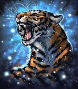 Создать мем: ледяной тигр арт, картина с тигром в рыке, тигр