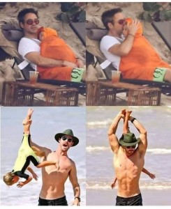 Create meme: Chris Hemsworth paparazzi 2018, Robert Downey, Chris Hemsworth with children on the beach