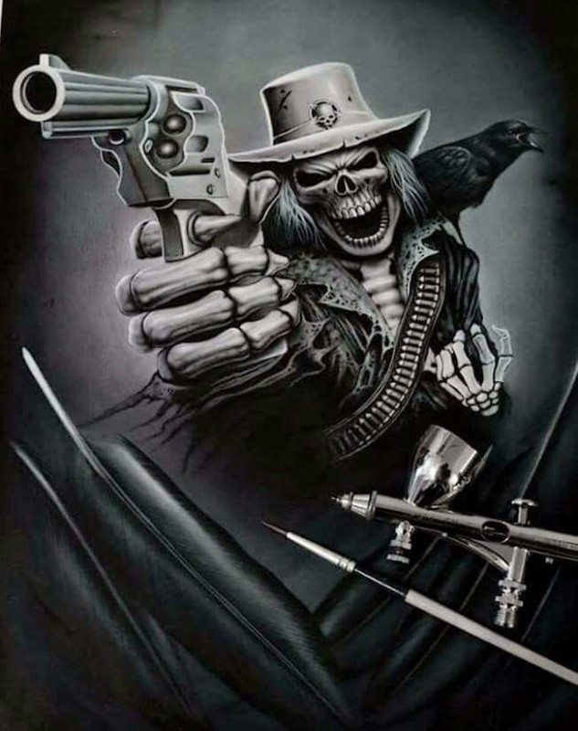 Создать мем: скелет с оружием, крутые скелеты с пистолетом, скелет с пистолетом
