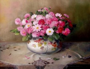 Create meme: oil painting on canvas chrysanthemum, floral still life, flowers daisies in still lifes