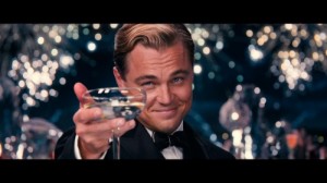Create meme: picture of Leonardo DiCaprio with a glass of, DiCaprio Gatsby photo, the great Gatsby with a glass in good quality