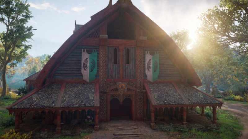 Create meme: viking houses, assassin valhalla jarl's house, The Viking longhouse valheim