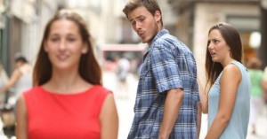 Create meme: distracted boyfriend meme, meme with a guy and two girls original, meme turned back to the girl