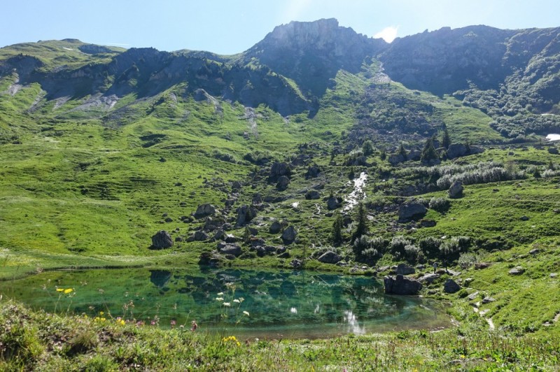 Create meme: Lake mzy Abkhazia, Lake Mzy and alpine meadows, Lake mzy