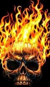 Create meme: flaming skull, fire flame, skull