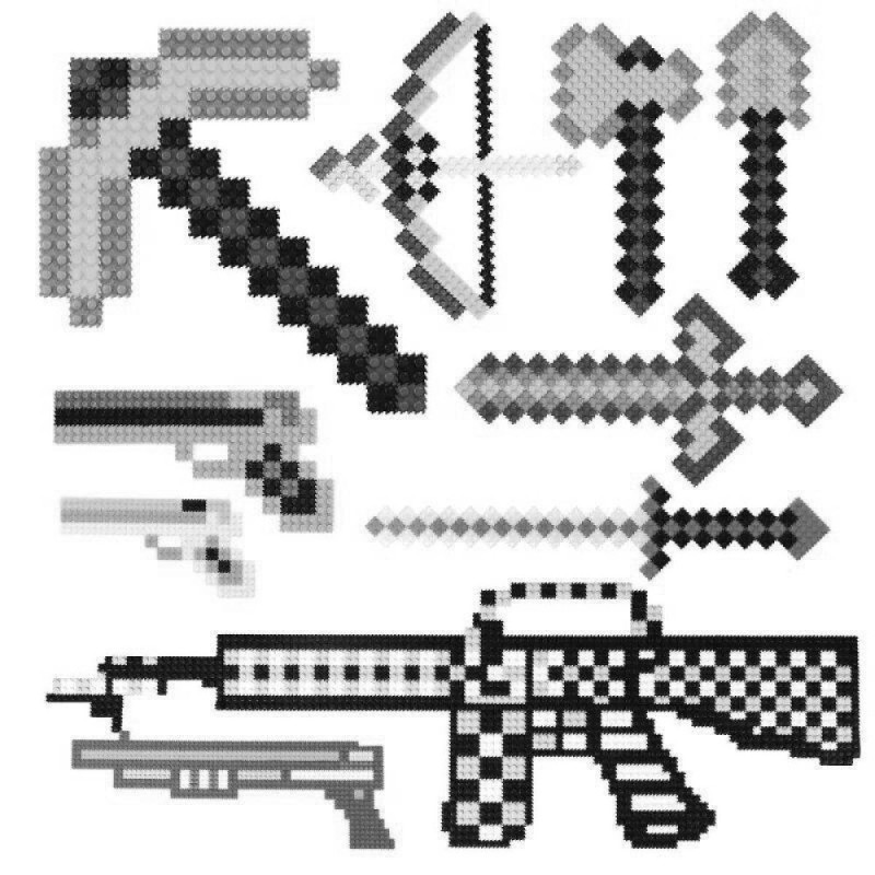 Create meme: minecraft weapons, minecraft weapons coloring pages, weapons from minecraft coloring book