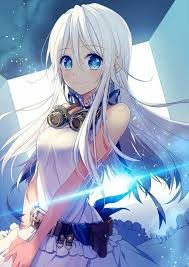 Create meme: anime girl with white hair, anime Chan with blue eyes, anime with white hair