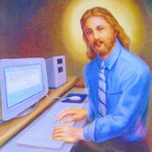 Создать мем: христос за компьютером, иисус христос, компьютерный бог