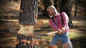 Create meme: cutting down, a man cuts down a tree with an axe, woodcutters