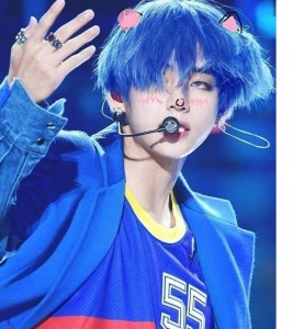 Create meme: bts taehyung, taken with blue hair photoshoot, bts, taken 2018