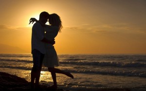 Create meme: love romance, couple at sunset
