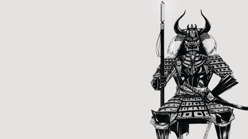 Create meme: samurai black and white, samurai art black and white, sketch of a samurai with a sword