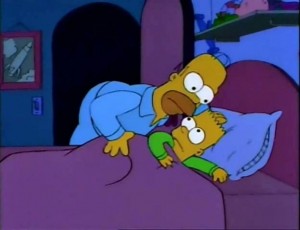 Create meme: meme Homer and Bart in bed, the simpsons, meme of the simpsons Homer and Bart