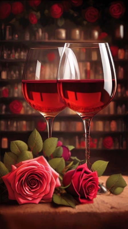 Создать мем: бокал, вино, красивые розы