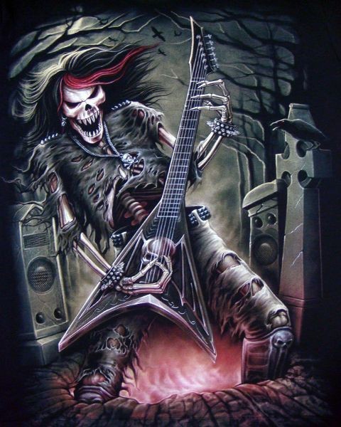 Create meme: skeleton guitarist, heavy metal art, skeleton rocker