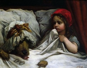 Create meme: little red riding hood, Gustave doré illustration of red riding hood, Picture