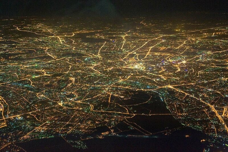 Create meme: night moscow from the plane, night moscow from the plane, moscow from an airplane at night