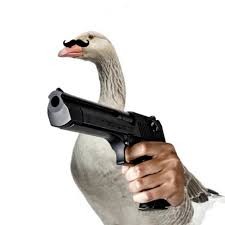 Create meme: combat goose , A 3-meter goose with a Mexican mustache and a pistol in his hands, goose with a cigar