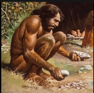 Создать мем: иллюстрация, древние люди, неандерталец с камнем