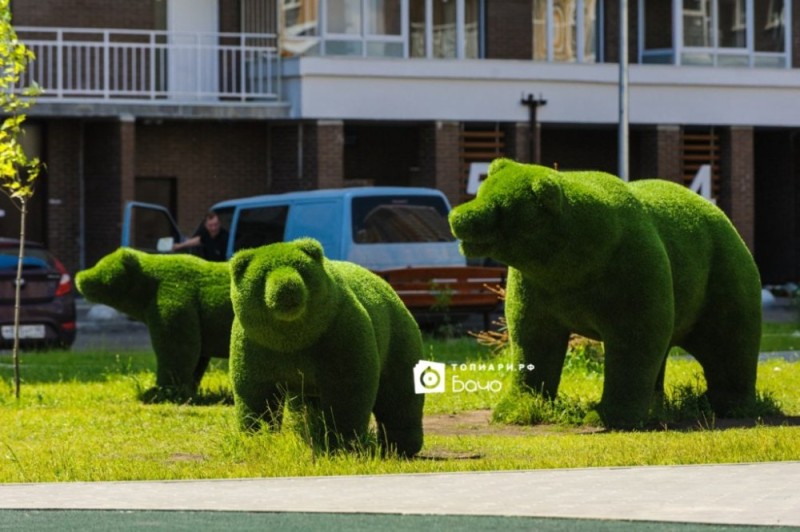Создать мем: медведь из газона, фигуры из искусственного газона, топиарная фигура медведь