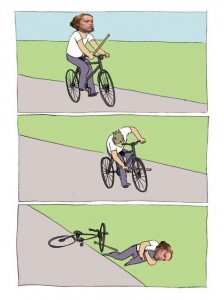 Создать мем: мем, комикс велосипед палка, палки в колеса