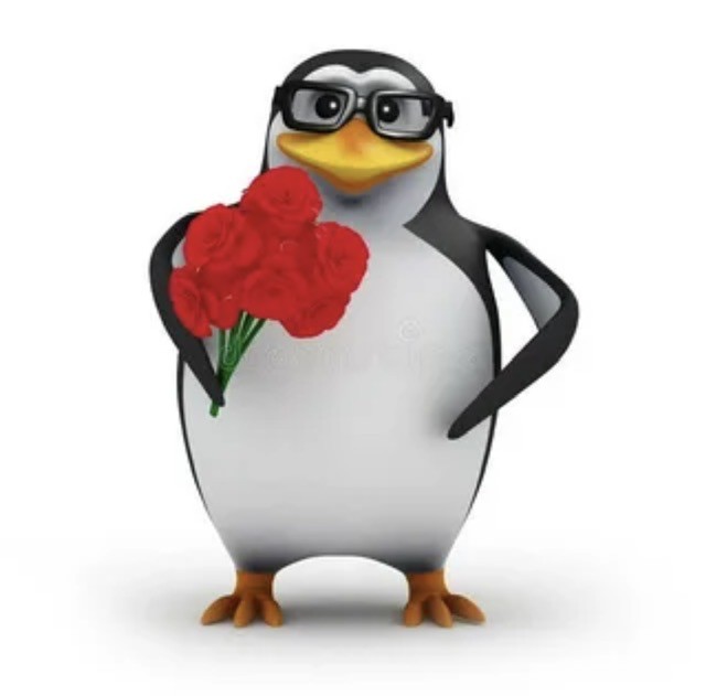 Создать мем: пингвин с цветами мем, пингвин с сердечком, мем спасибо пингвин