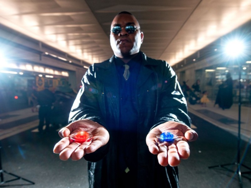 Create meme: red and blue pill, morpheus red and blue pill, red or blue pill