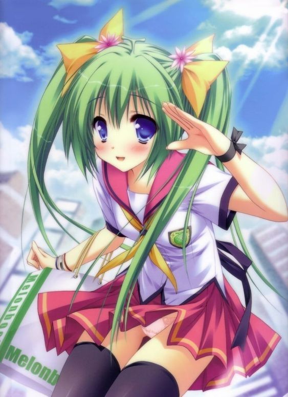 Create meme: anime with green hair, anime girl, melonbooks anime