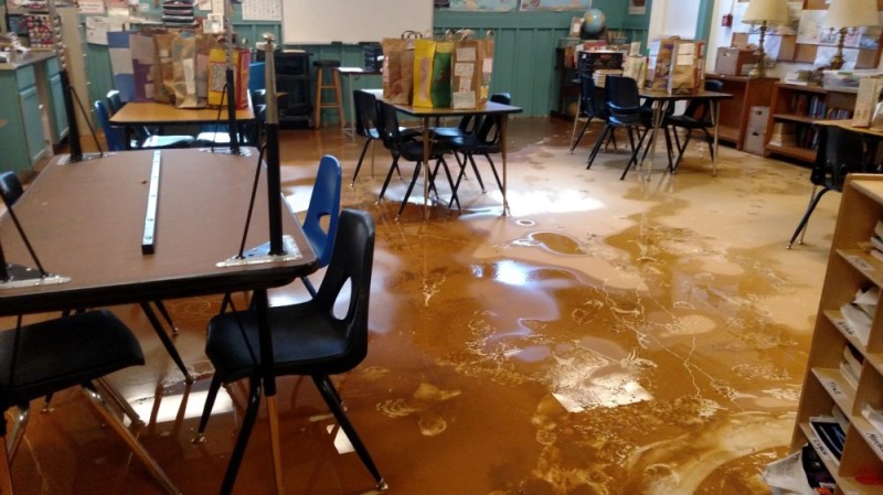 Create meme: flooded the classroom, cleaning after the flood, cleaning 